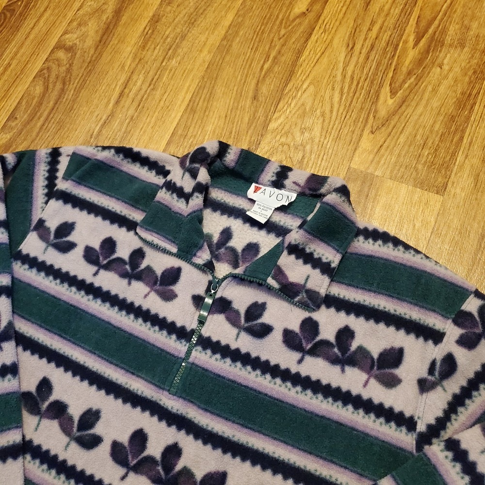 Vintage 90s Lavon Fleece Jacket Women Large Floral Aztec Collared Quarter Zip‎
